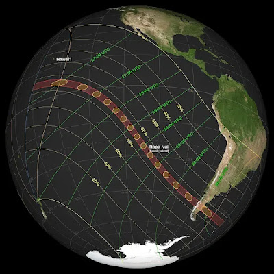 A global map shows the path of the Oct. 2, 2024, annular solar eclipse.
