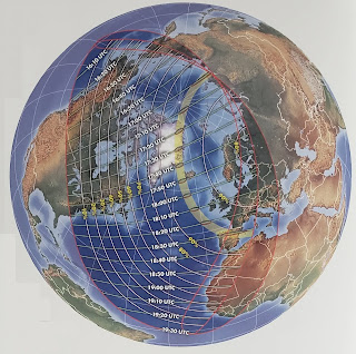 The eclipse path for the August 12th Total Solar Eclipse.