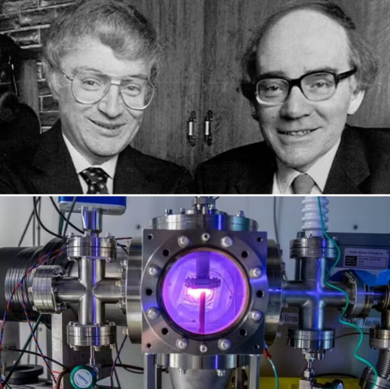 Martin Fleischmann and Stanley Pons, the chemists who claimed cold fusion in 1989, shown above a glowing plasma fusion experiment in a laboratory vacuum chamber