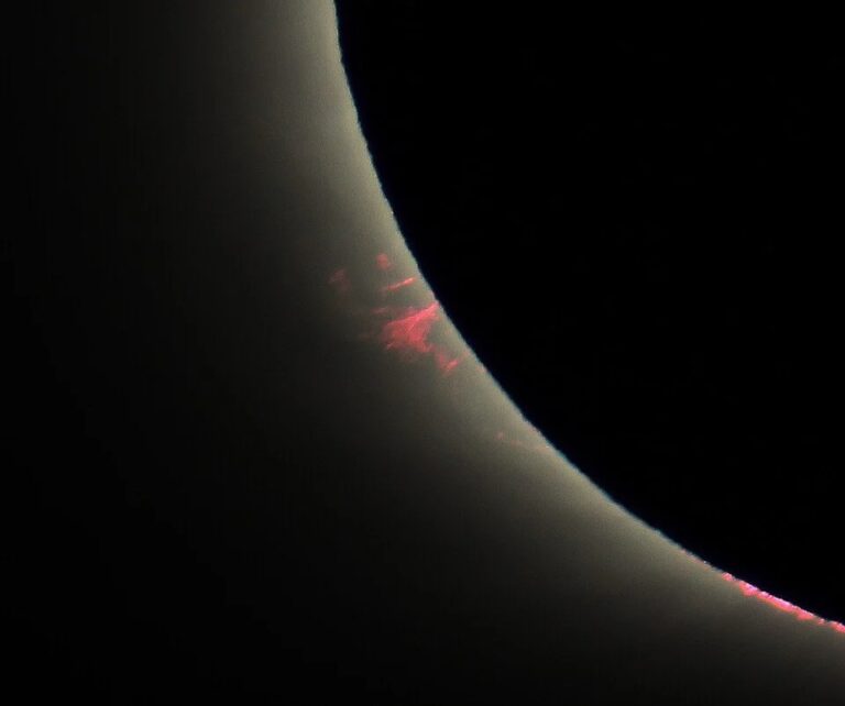 Solar prominence seen in true colour during totality of a solar eclipse