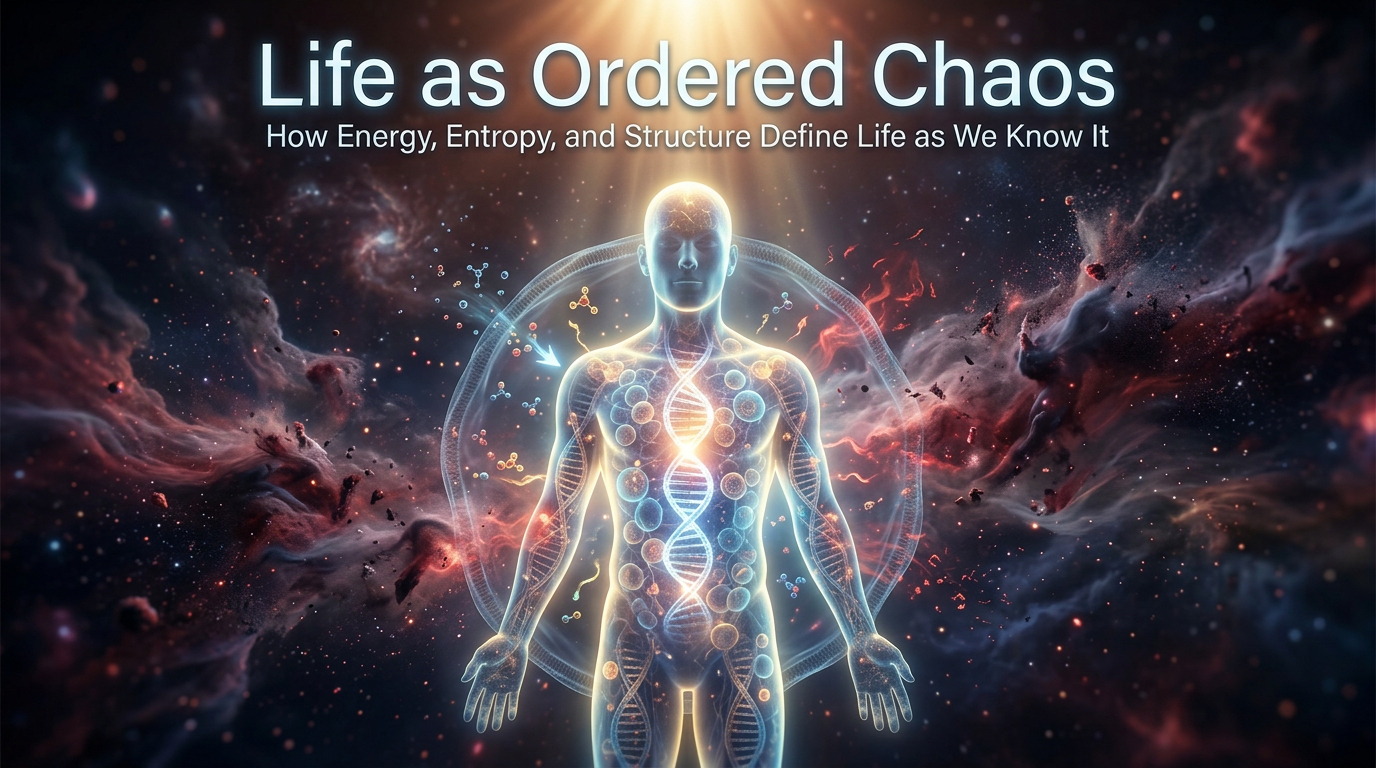 Human figure amidst cosmic energy chaos