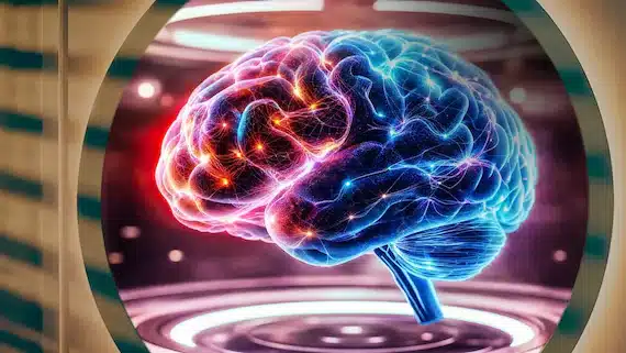 Glowing neon illustration of a human brain with vibrant neural connections, symbolizing the complex neurobiology of ADHD often oversimplified by social media trends.