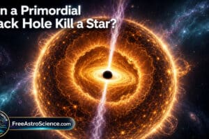 A primordial black hole at the core of a Hawking star, firing relativistic jets through blazing stellar plasma as the star is torn apart.