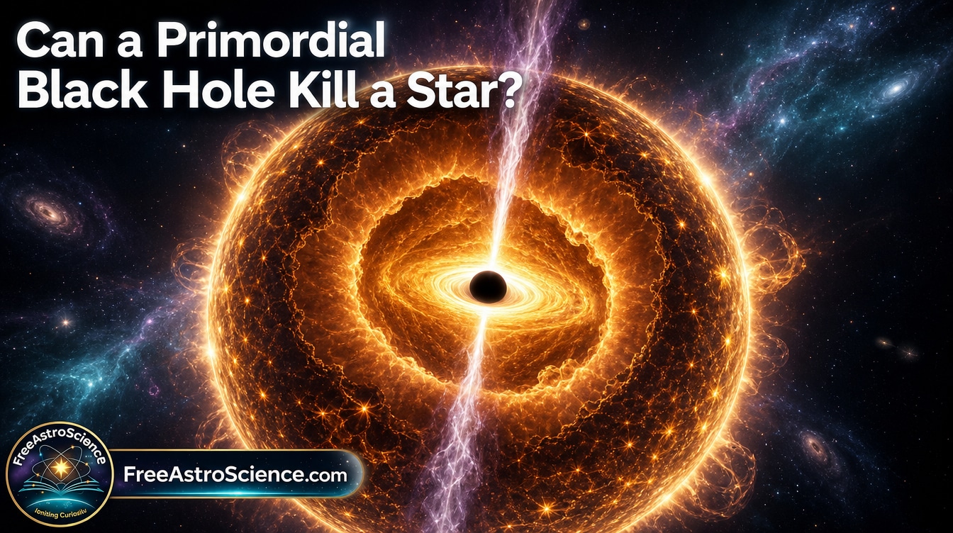 A primordial black hole at the core of a Hawking star, firing relativistic jets through blazing stellar plasma as the star is torn apart.